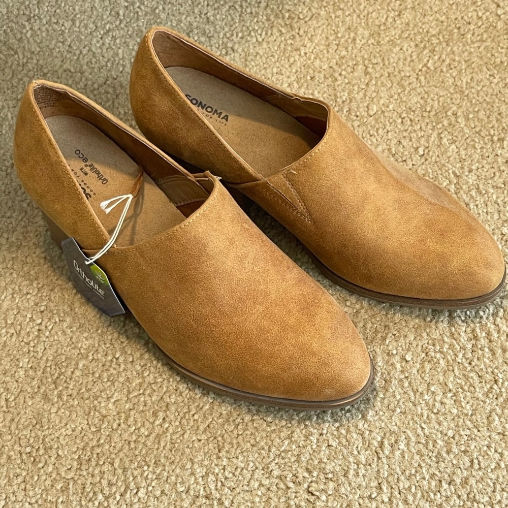 Sonoma Block Heel Booties Tan Faux Suede Comfort Shoes Women 7.5 New with Tags